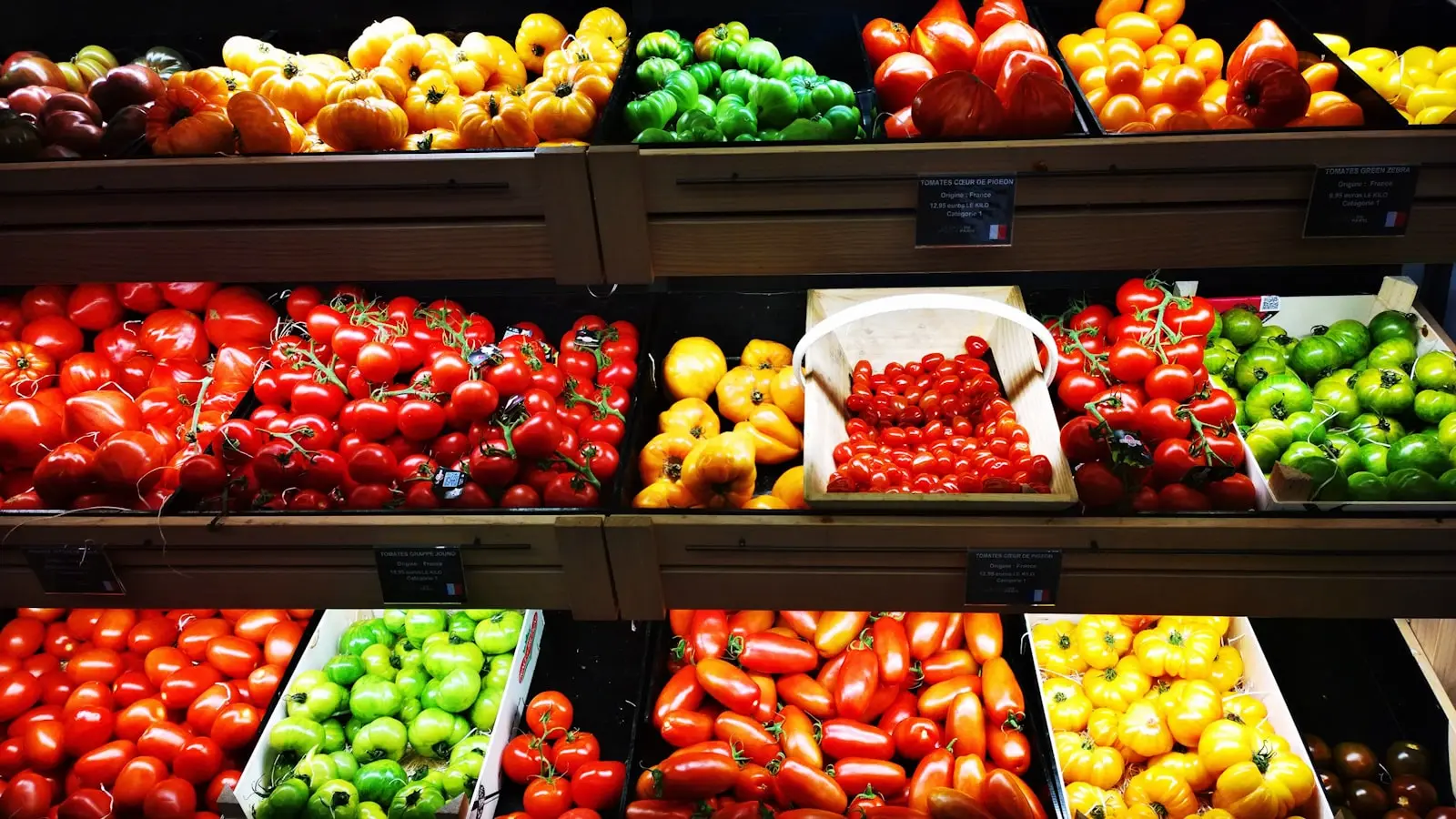 Freshly harvested vegetables sorted into crates